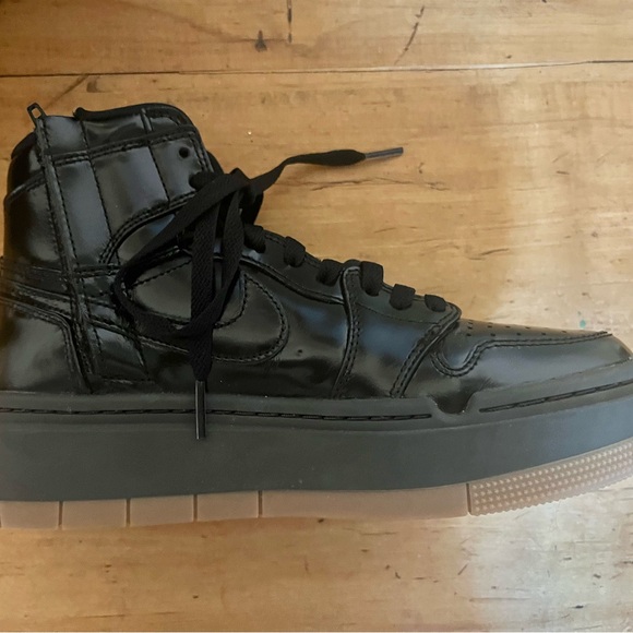 Nike Air Jordon Glossy Black High-Top Sneakers - Picture 7 of 11